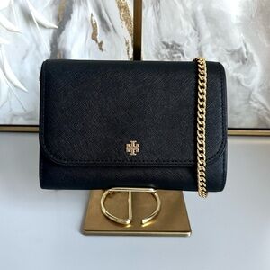 Like New Tory Burch Emerson Chain Wallet Shoulder Leather Crossbody Bag in Black